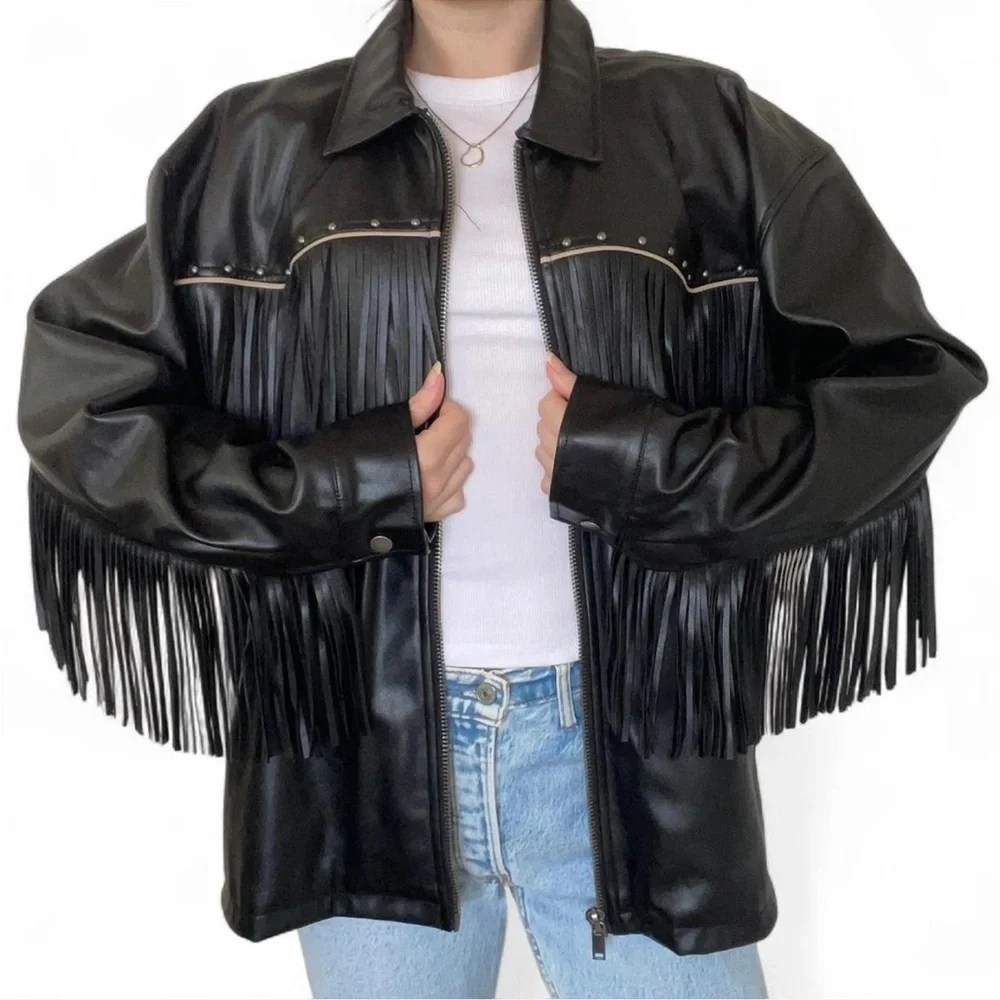 Forever 21 Oversized Fringe Studded Faux Leather Jacket ✨ - Picture 1 of 9